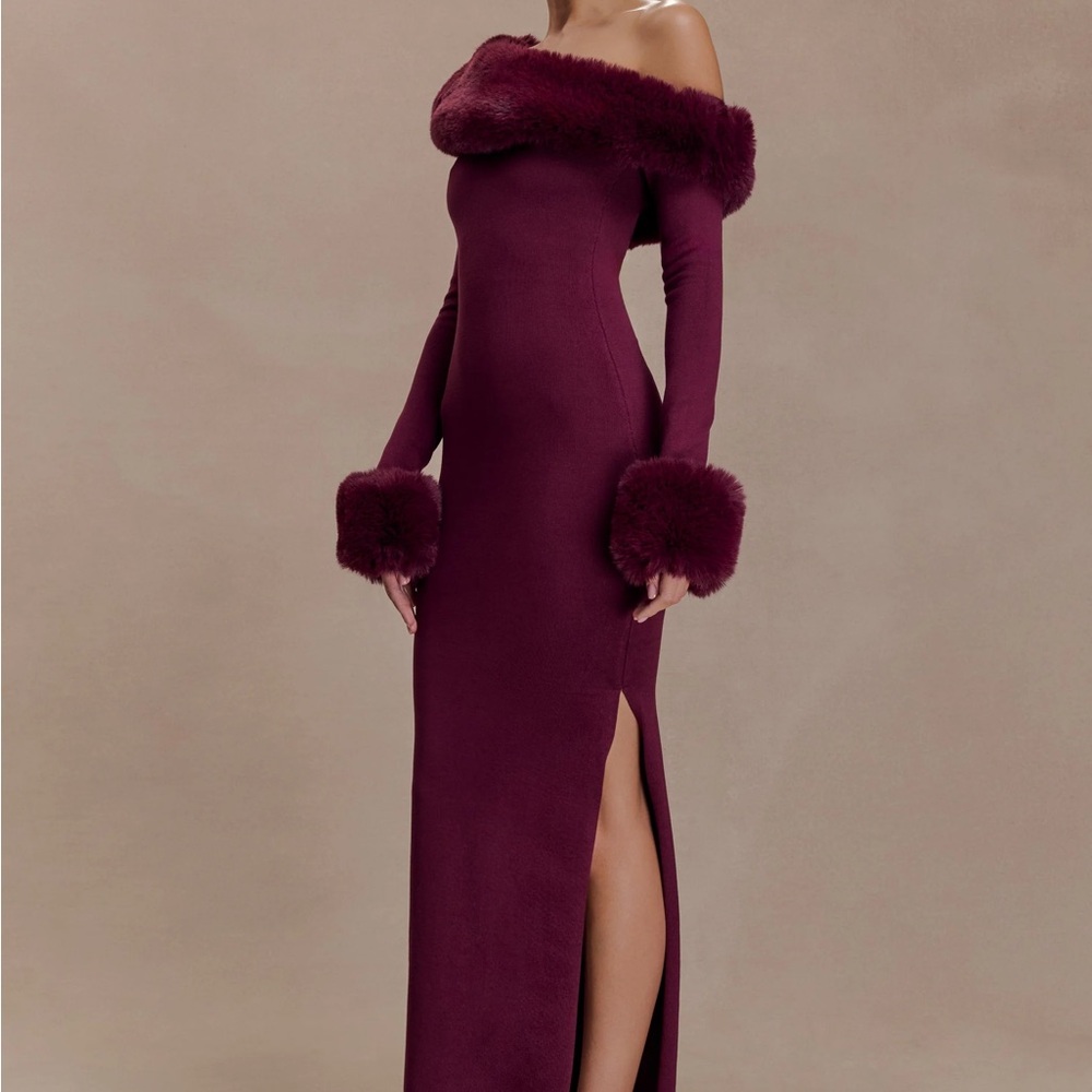 Meshki Off-Shoulder Burgundy Long Sleeve Dress